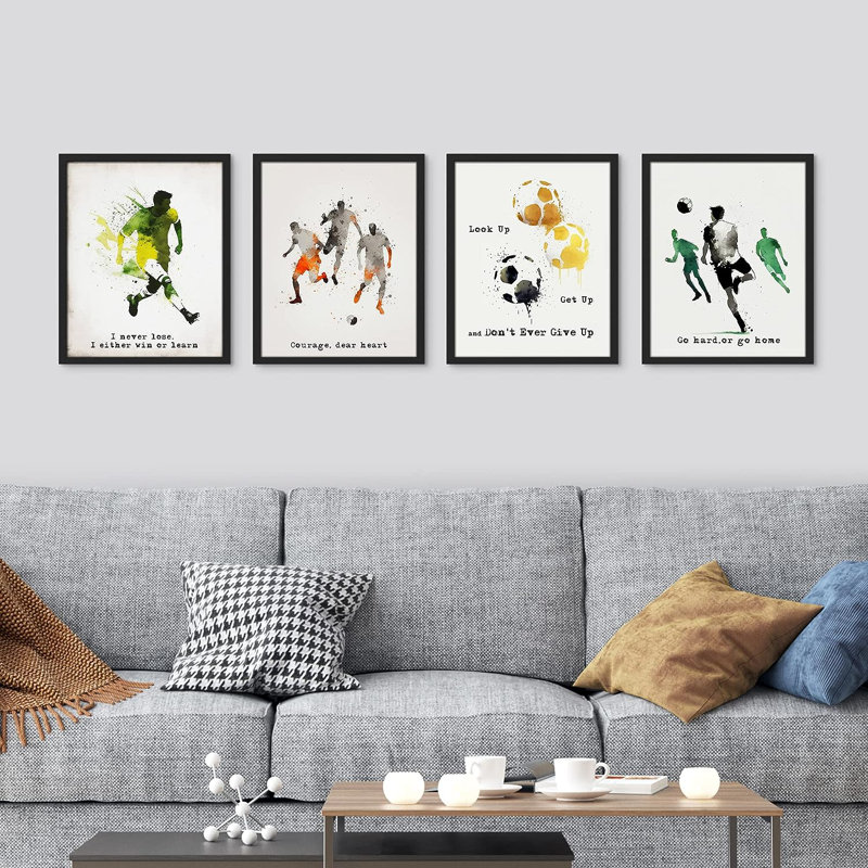 «Paint Stroke Soccer joueurs», reproduction encadrée de 4 pièces, Cadre noir, H 16 po x l 12 po x P 1 po