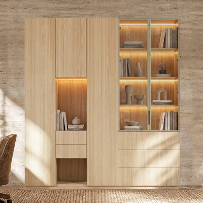 92.5'' H Two-Piece Bookcase With Led Lighting