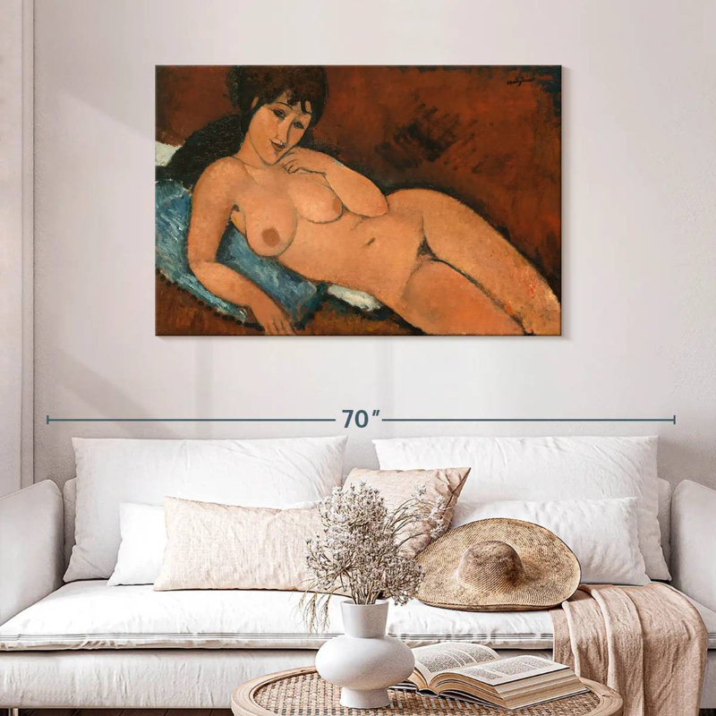 Nude On A Blue Cushion, H 30 po x l 45 po
