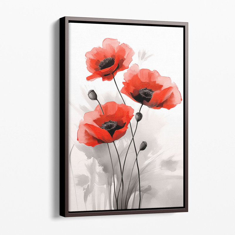 Impression abstraite abstraite coquelicots rouges, H 30 po x l 20 po x P 1,25 po, Toile tendue