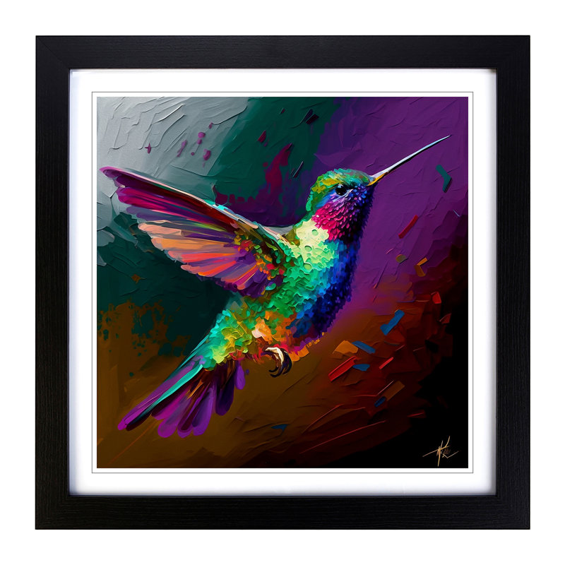 Hummingbird Fauvism - Single Picture Frame Print on Wood, Black