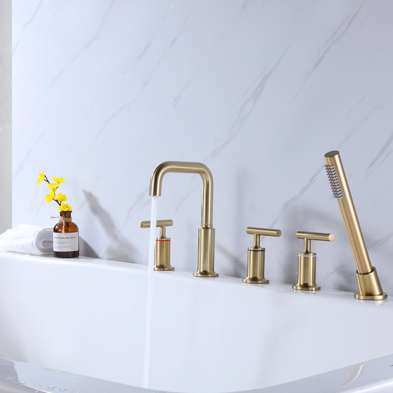 3 Handle Roman Tub Faucet with Hand Shower and Diverter