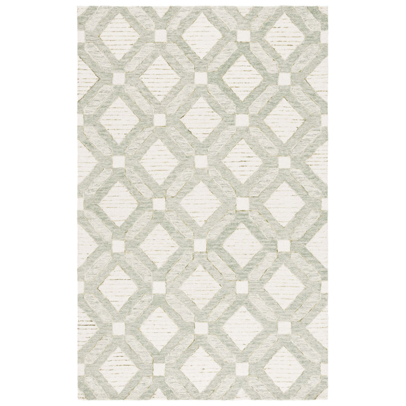 Pine 701 Hand Tufted Wool; Cotton; Latex Geometric Rug in Sage/Ivory, Rectangle 6' x 9'