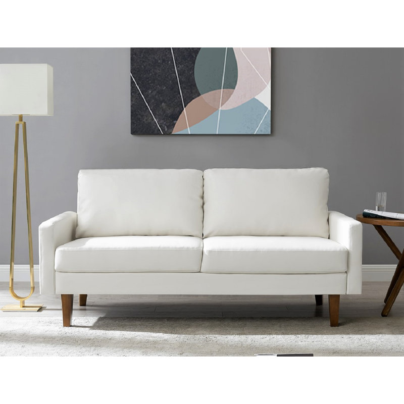 Piccadilly 69.7'' Faux Leather Loveseat, Cream White Faux Leather