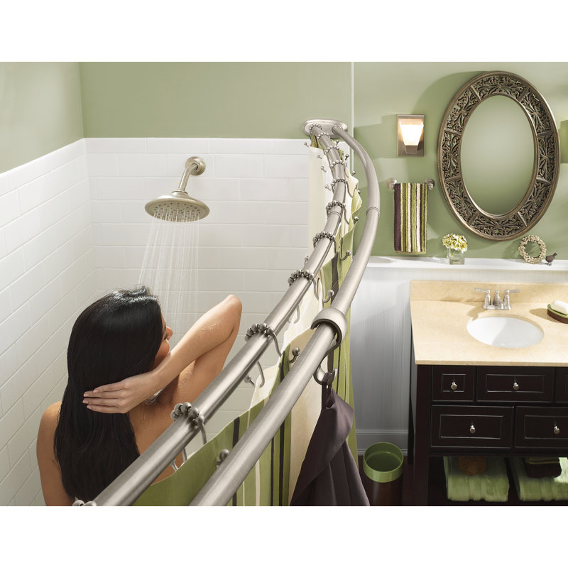 Tringle à rideau de douche réglable double courbée, Nickel poli