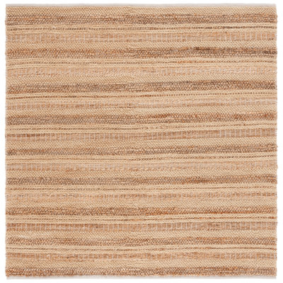 Brown Beige Hand-Woven Striped Wool Rug