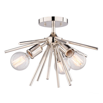 Luminaire semi-encastré en nickel poli de style Mid-Century moderne à 3 lumières de 17 po Itziar, compatible DEL, pour plafonds bas, chambres à coucher, couloirs et cuisines
