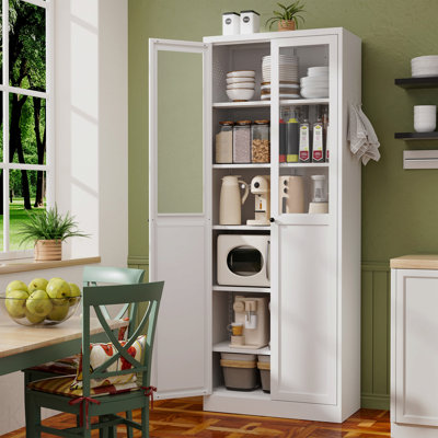 72" Metal Kitchen Pantry Cabinet With Doors & Shelves, Tall Heavy-Duty Adjustable Storage Organizer, Tool-Free Assembly Freestanding Cabinet For Living Room, Bathroom, White