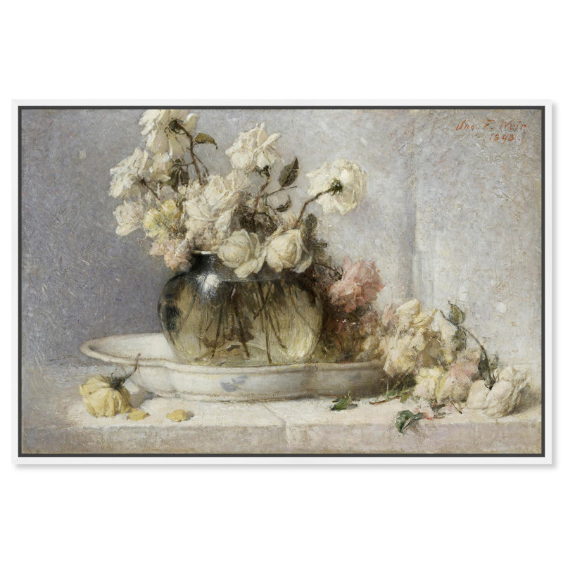 «Roses» par John Farm Weir, art mural rétro sur toile par Art Remedy, Cadre blanc, H 17 po x l 25 po