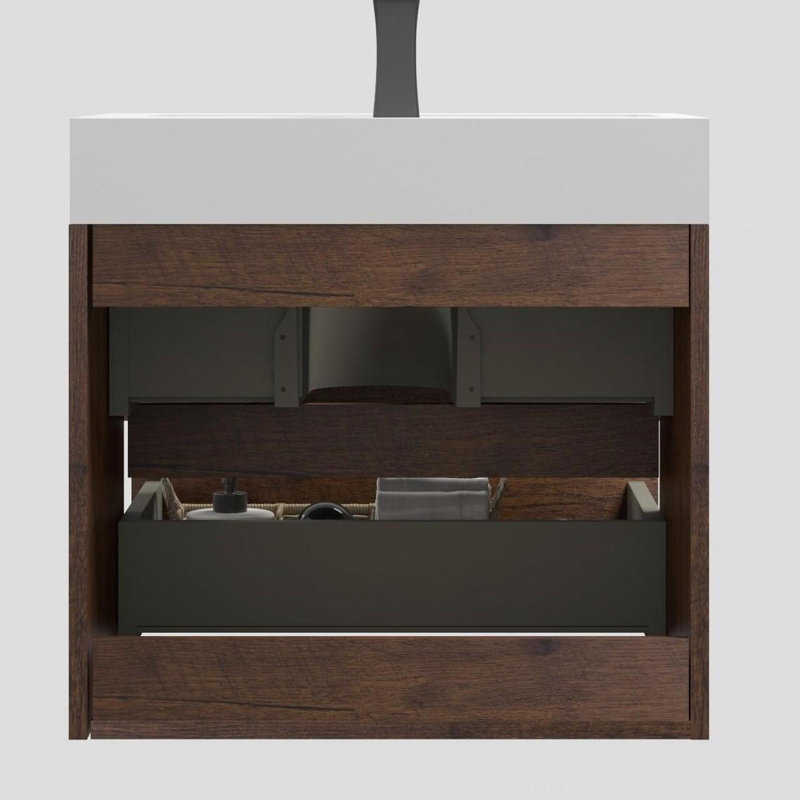 Meuble-lavabo moderne avec lavabo, Noyer, Blanc