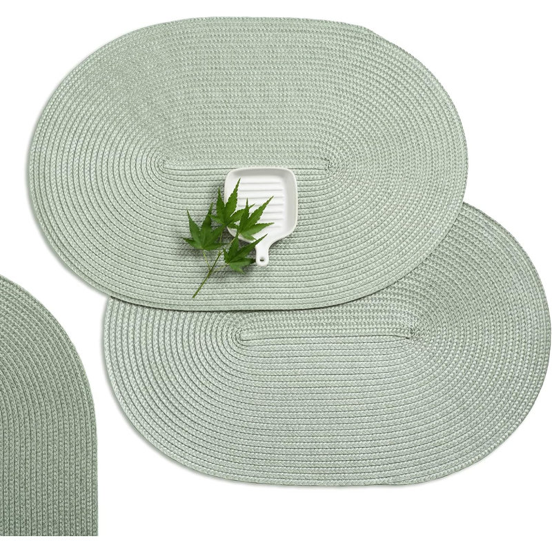 Ensemble de 6 napperons pour table de salle à manger lavables, antidérapants, résistants à la chaleur et résistants à la chaleur (ovales, brouillard vert, 6)