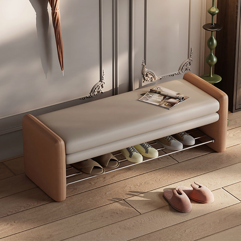 55.1in Shoe Storage Bench Shoe Changing Stool, Beige/Orange