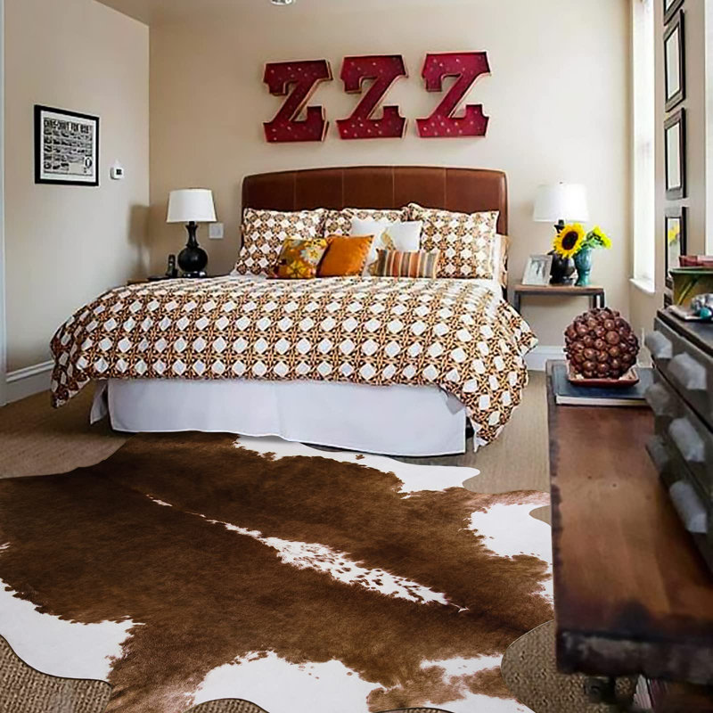 Tapis à motif de vache pour salon, Brown, 3'*3.9'