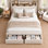 Cadre de lit Francille Queen Size capitonné avec décor de rivets, 2 tiroirs sous le lit, tête de lit à 2 niveaux avec poches latérales, sommier non requis