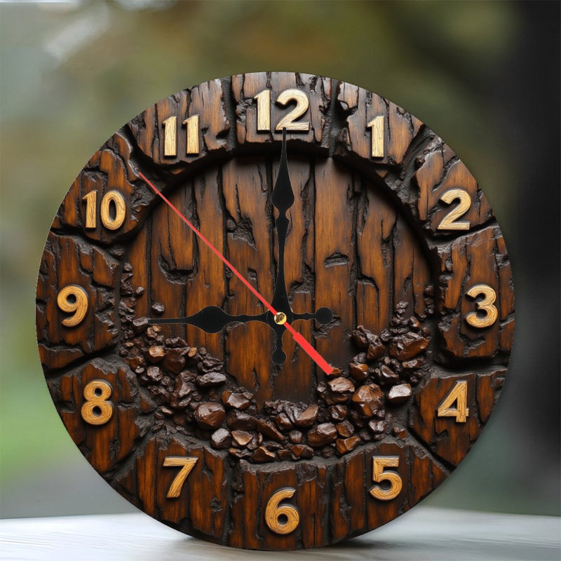 Horloge murale rustique en bois avec pierres