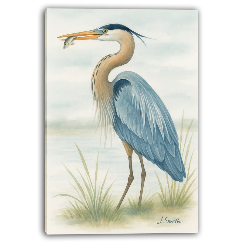 «Graceful Blue Heron in Aquarelle», art mural sur toile