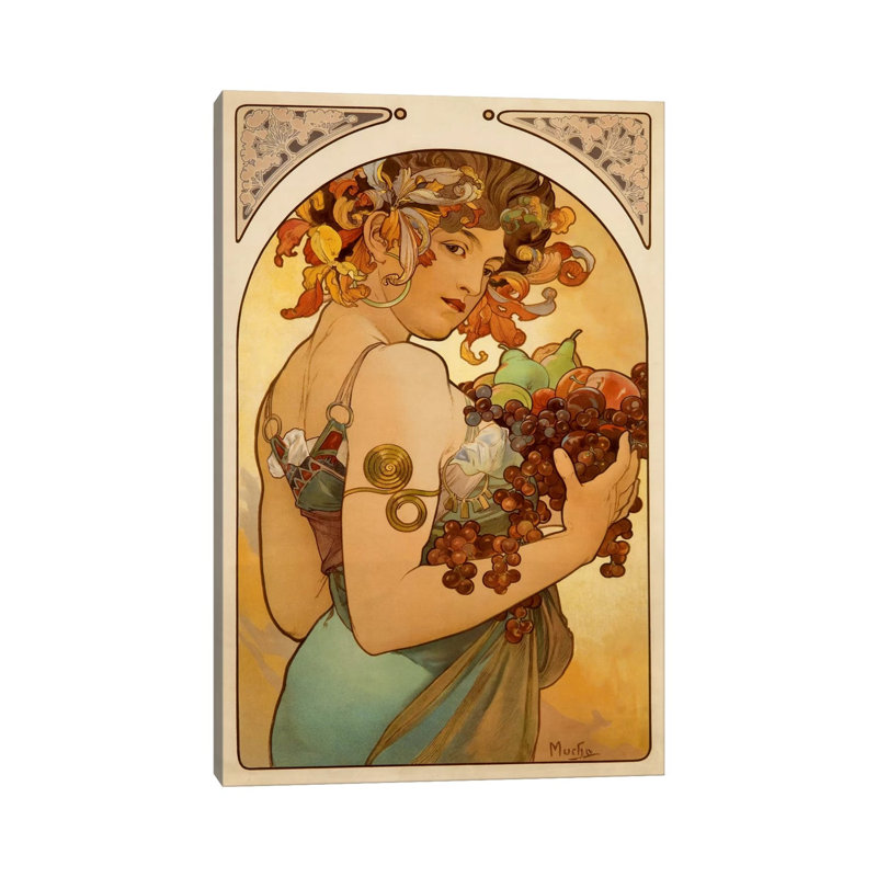 Fruit by Alphonse Mucha - Wrapped Canvas Painting, 20.32 cm H x 30.48 cm W