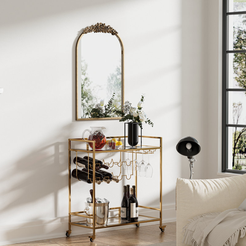 Embossed Arched Mirror, 36" x 24", Bronze