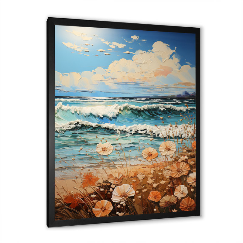 Beach Breeze Pointillism I - impression, Cadre photo noir, H 20 po x l 12 po x P 1 po