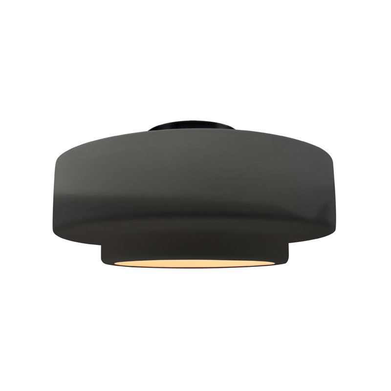 Plafonnier semi-encastré Radiance, Gris brillant, H 7,25 po x l 14,5 po x P 14,5 po, Noir mat