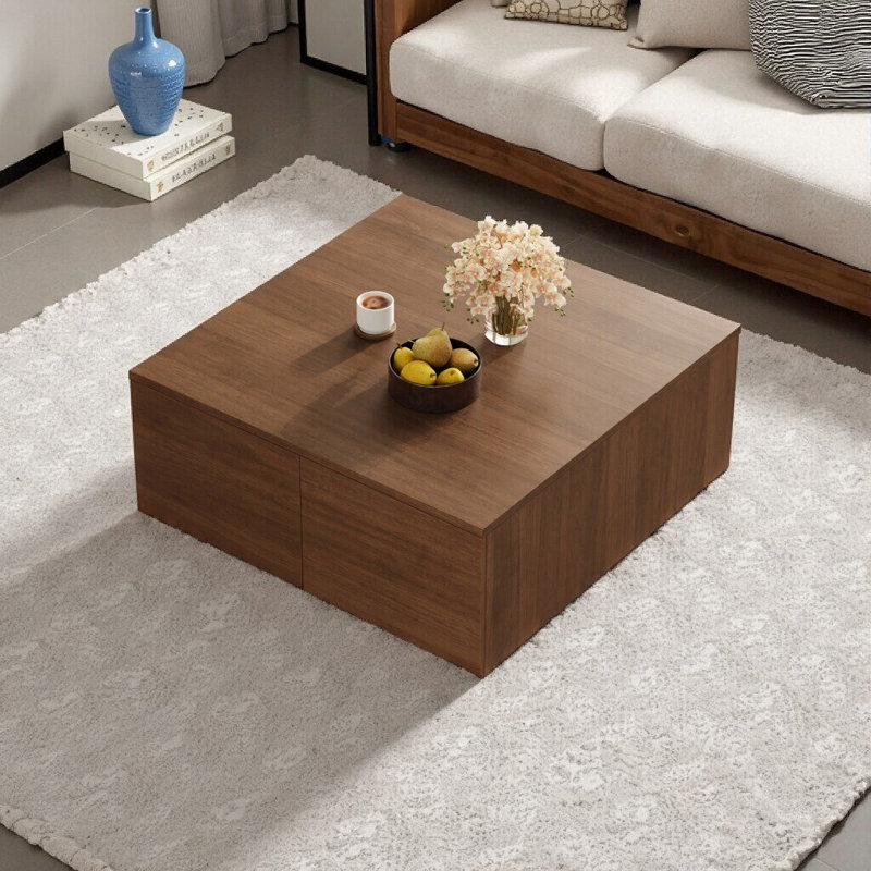 Table basse 33,25 "carrée avec 4 tiroirs - Rangement moderne noyer, Noyer
