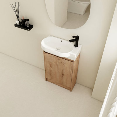 Meuble-lavabo de salle de bain moderne 23 po - Autoportant, compact, portes, espace de rangement abondant à fermeture douce