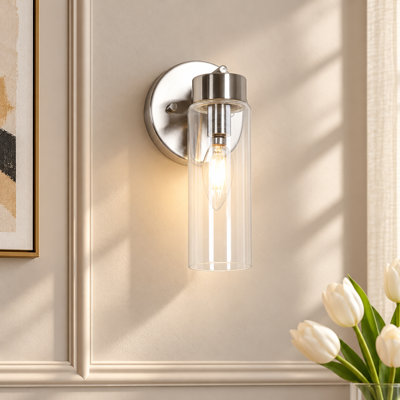 1-Light Cylinder Frosted Glass Wall Sconce