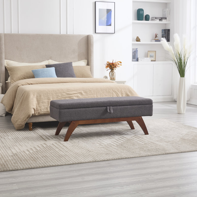 Tissu en laine COOLMORE Teddy, pieds en bois massif pour la pesée solide et tabouret de lit avec fonction de rangement, Noir