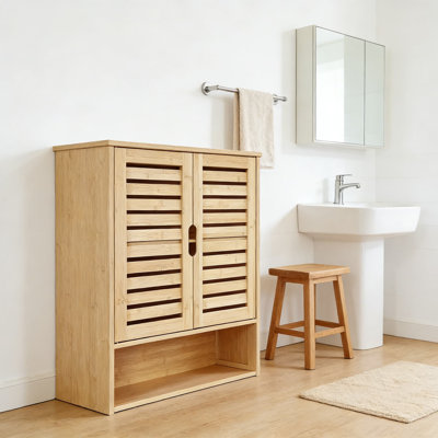 Armoire à pharmacie murale en bambou avec tablette réglable - Organisateur de rangement de salle de bain à fermeture silencieuse pour salle de bain, salon, bureau