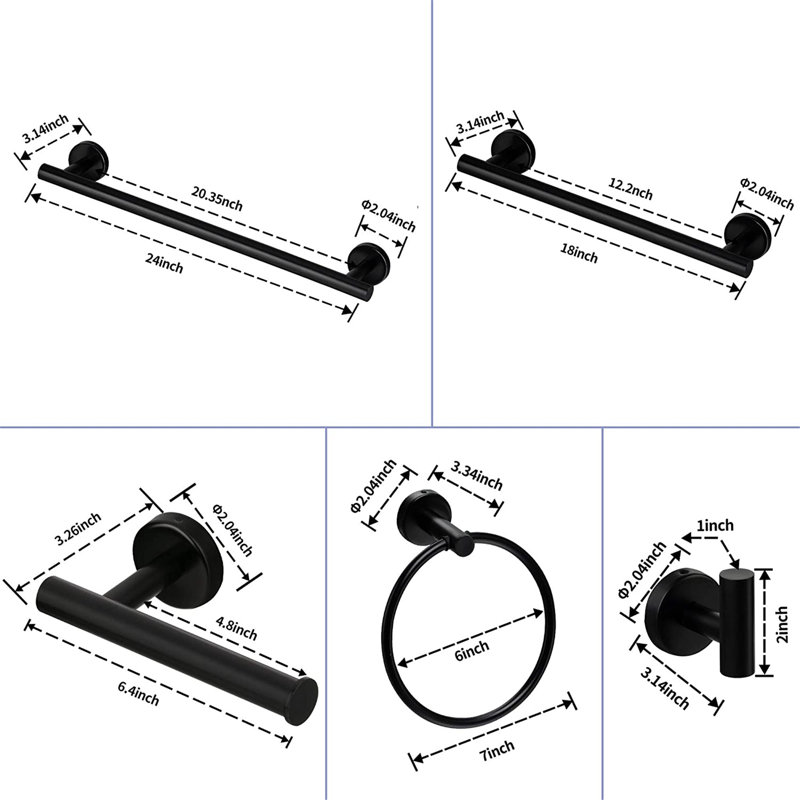 Gold 6 - Piece Bathroom Hardware Set, Matte Black