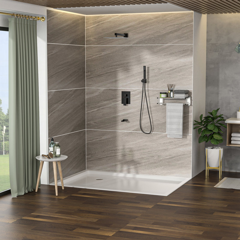 Système de douche bronze huilé avec fixation murale de 12 pouces - bec de baignoire en cascade, 3 pluies et douchette, installation simple et méthode d'entretien, douche à main à 3 fonctions,