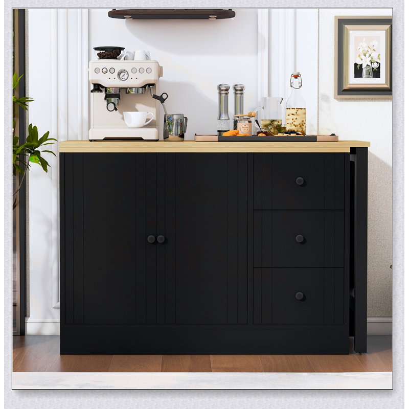 Buffet 89,7 po en bois avec table extensible, armoire de rangement multifonctionnelle avec 2 portes et 3 tiroirs pour le salon, la salle d'étude, le vestibule et la cuisine