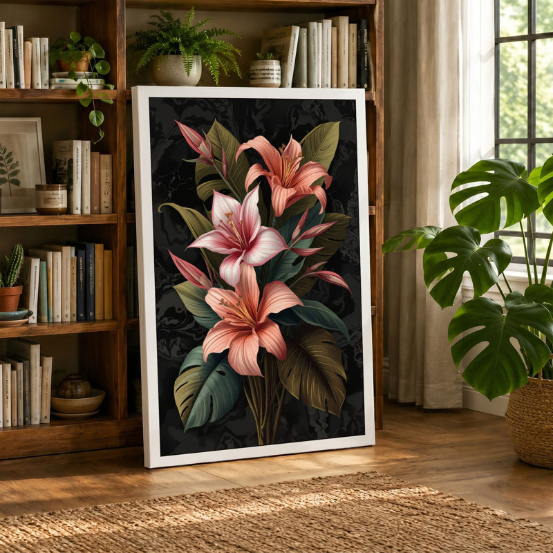 Lilies in Bloom Botanical - Wrapped Canvas, 18x12 - 45.7 x 30.5 cm, Black Border