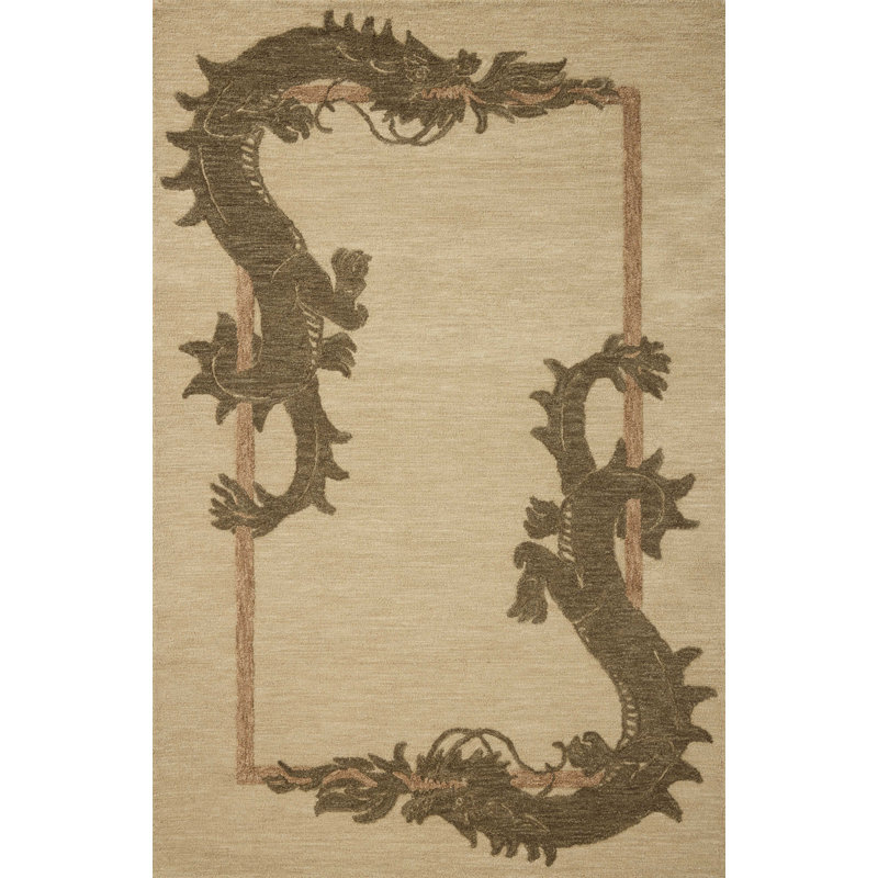 Tapis naturel / olive Brigette Romanek Romi, Rectangle 7 pi 9 po x 9 pi 9 po