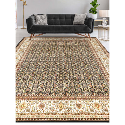 Tapis vert et ivoire noué à la main de haute qualité