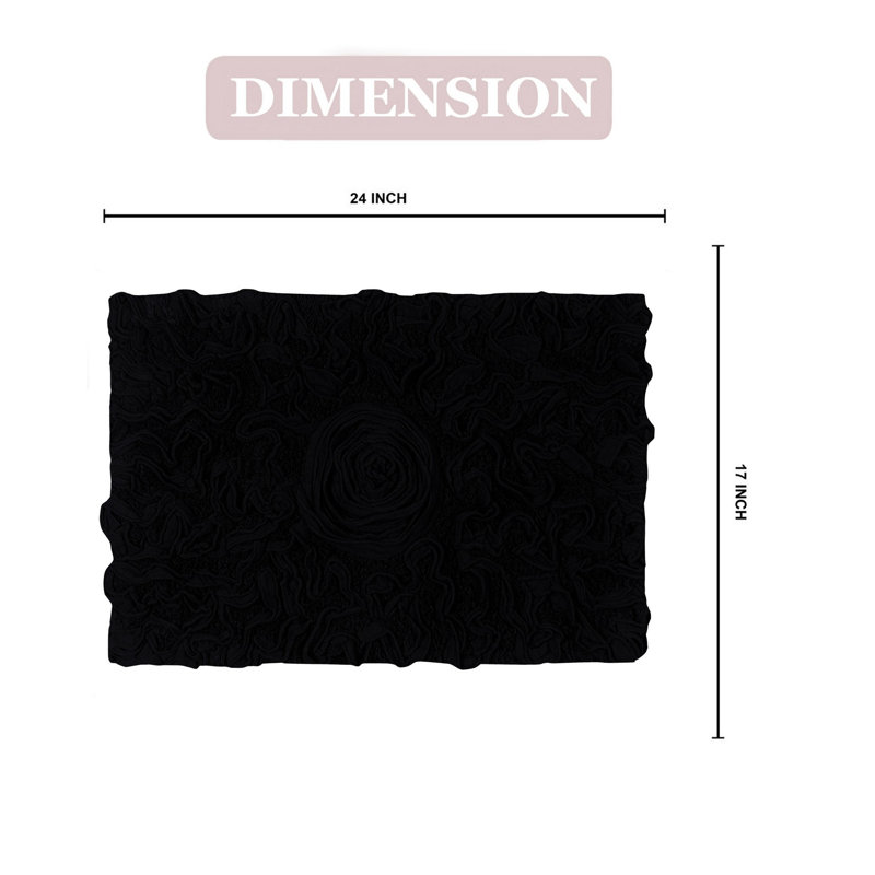 Tapis de bain en coton touffeté à motif floral rose Pascoe, L 17 po x l 24 po, Noir