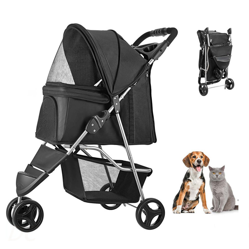 Poussette pour chien pliable pour animaux 3 roues avec frein jusqu'à 35 lb