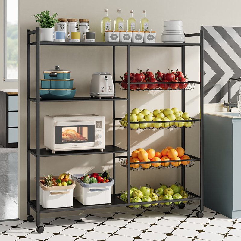 Multi-tiered Kitchen Microwave Storage Rack with Wheels, 134cm H x 120cm W x 32cm D
