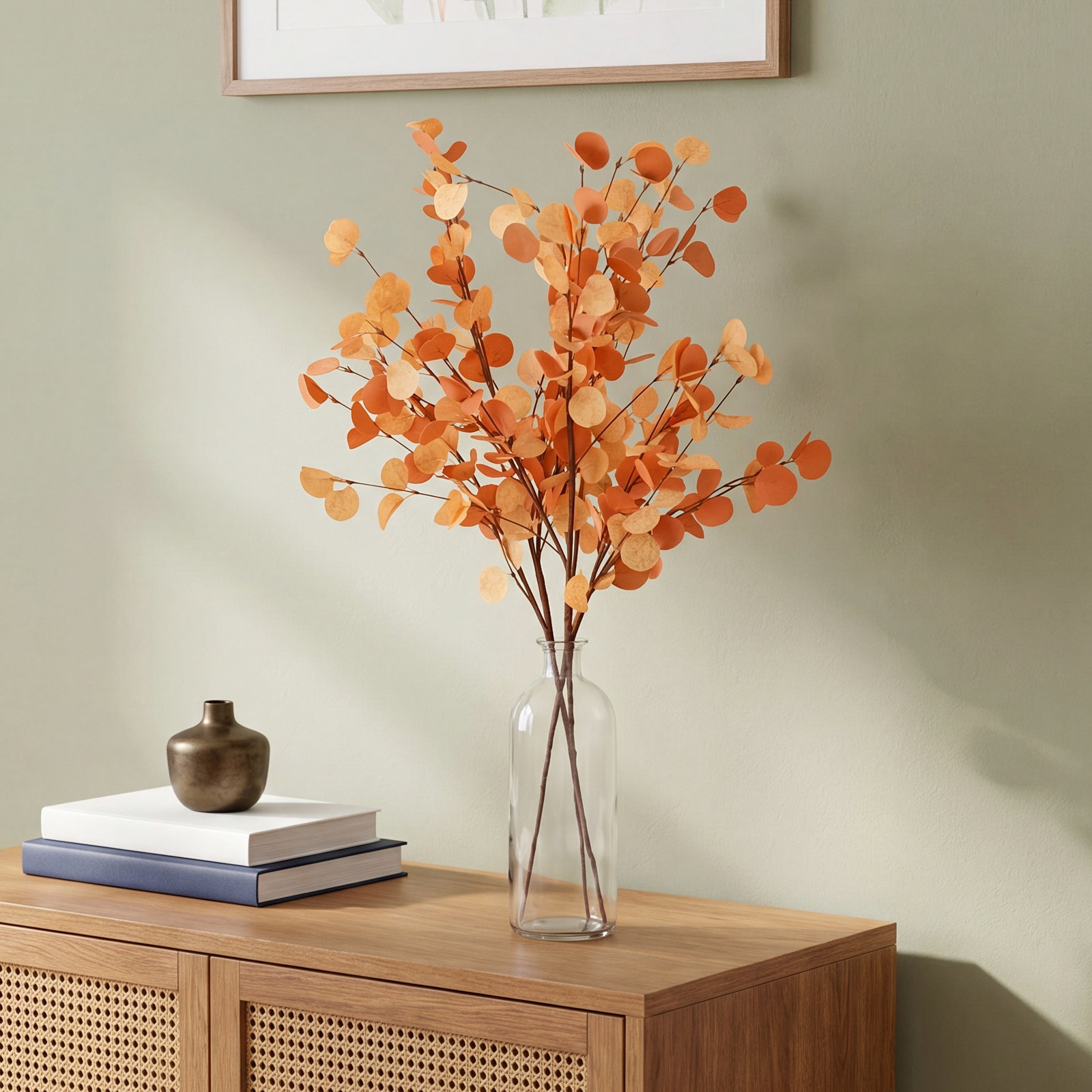 Artificial Farmhouse Floral Arrangement, Fall Eucalyptus Foliage Sprays With Long Stems For Vase Filler Table Decoration.