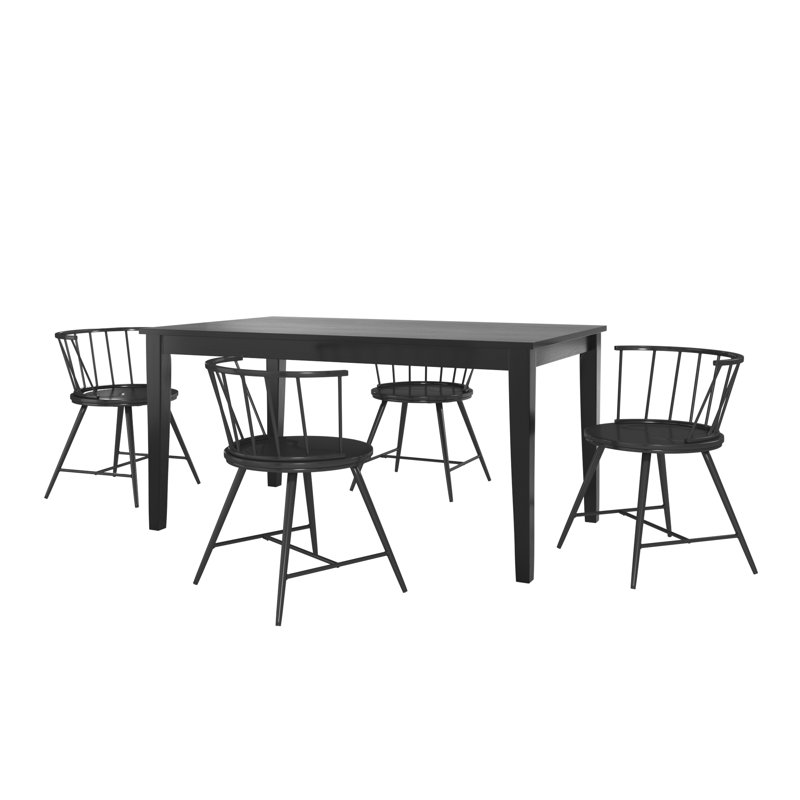 Stackhouse 60" Finish Dining Set - 5-Piece, Black Dining Table And Low Back Windsor Dining Chairs, Black