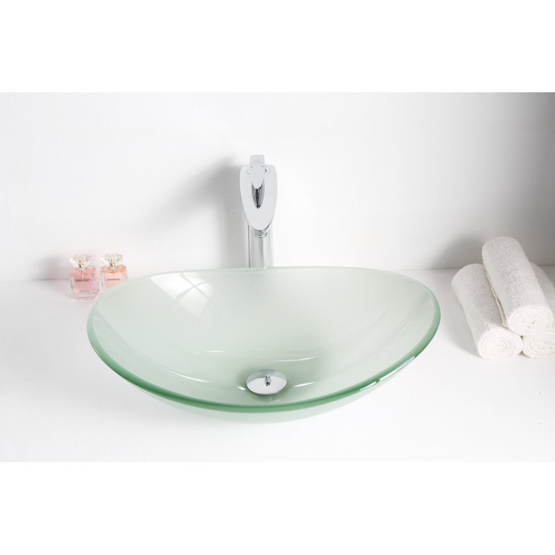 ANZZI Craft 14.25'' Matte Clear Tempered Glass Oval Bathroom Sink