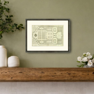 Martha Stewart Bedford Paper Wall Art, Historic Garden Plan III, 17.75" x 23.75", Living Room and Bedroom Decor, Framed