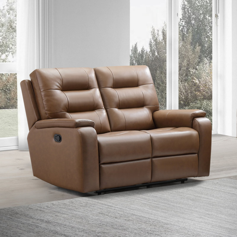 Ashlin 59'' Upholstered Reclining Loveseat, Camel Genuine Leather