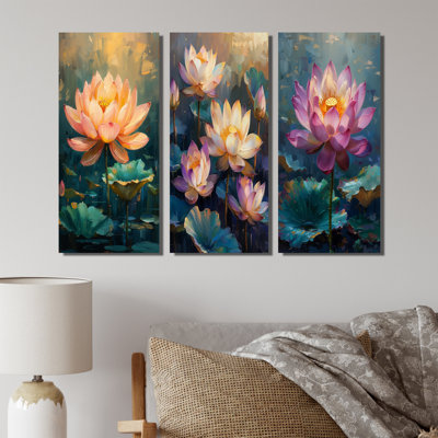 Étang de lotus rayonnant rose et vert I - Collection d'art mural Lotus