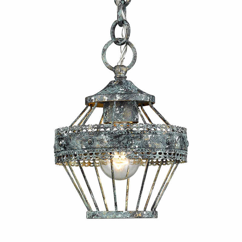 Luminaire suspendu géométrique 1 lumière Gaius, Patine bleue verte