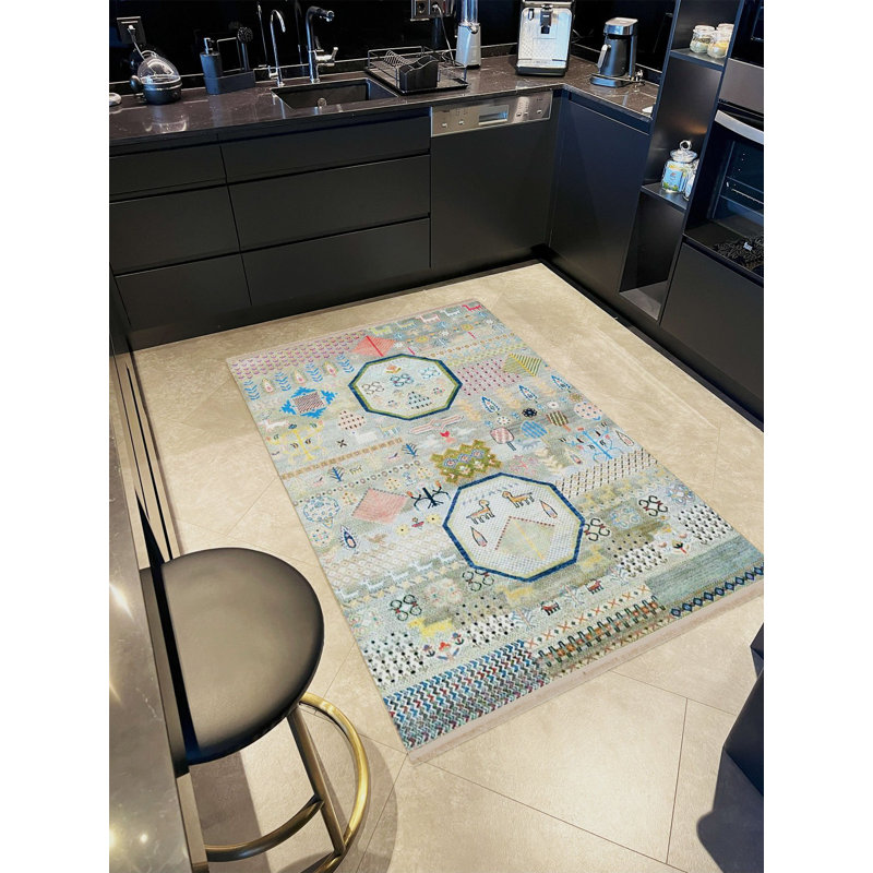 Barcelona Collection Multi-Coloured Tree, Animal, and Shapes Modern Decorative Rug, Rectangle 4'11.06" x 7'6.55"