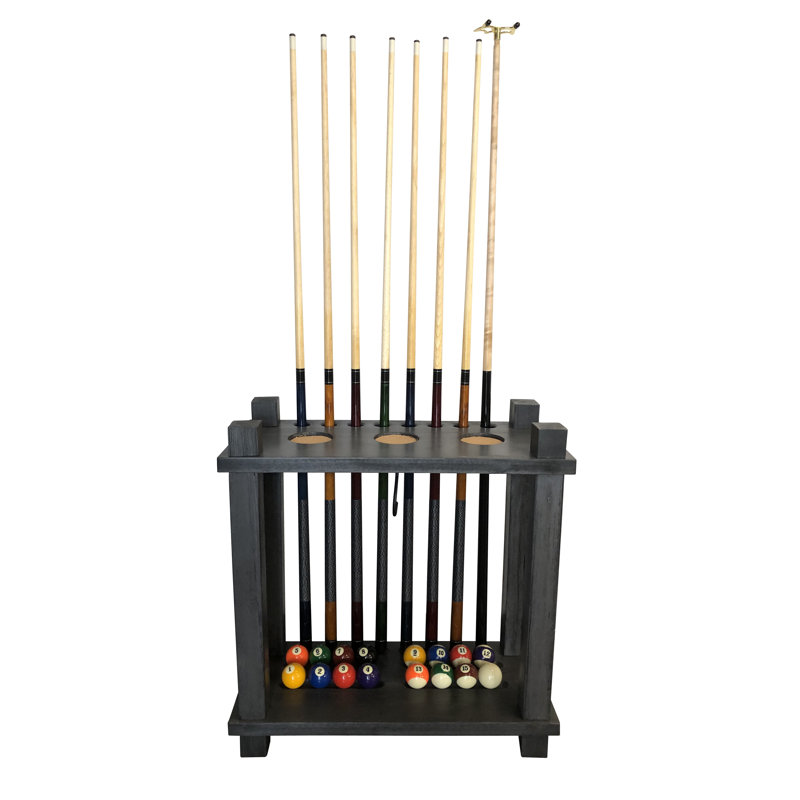 Hardwood 8-cue Billiard Floor Rack, Weathered Raven