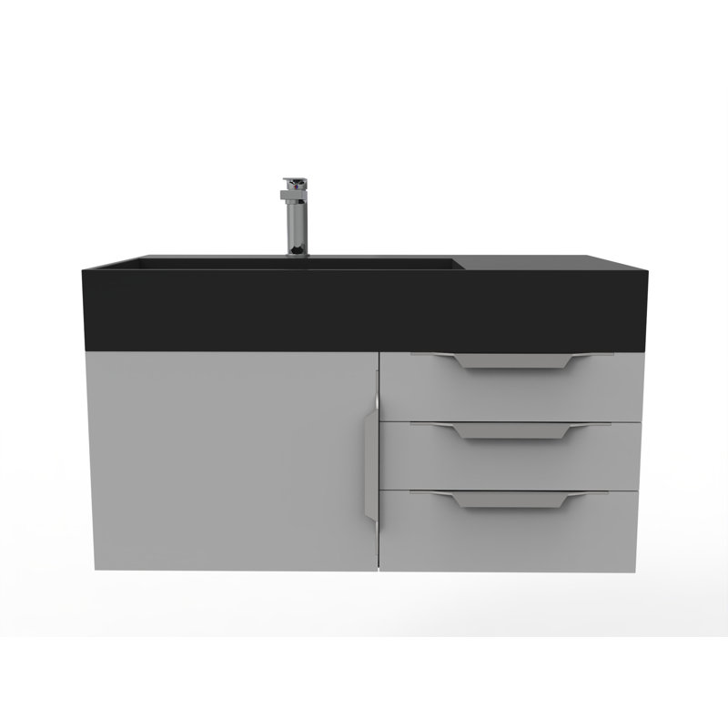 Ensemble de meuble-lavabo mural simple 36 po Bassi, Noir, gris, Chrome
