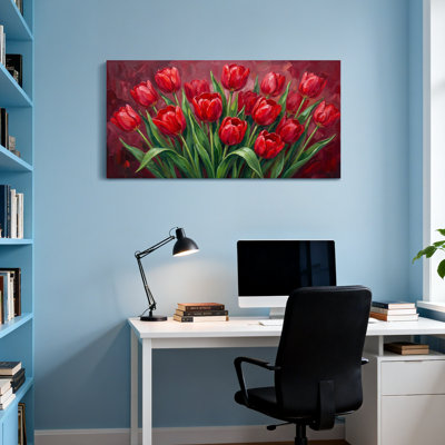 Plants & Flowers Red Tulips On Dark Background Art Print