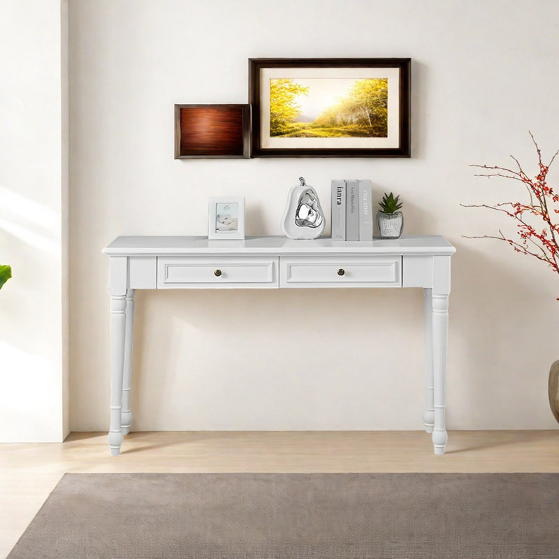 Console en bois massif de style campagne classique, H 29,92 po x l 43,31 po x P 13,78 po, Blanc